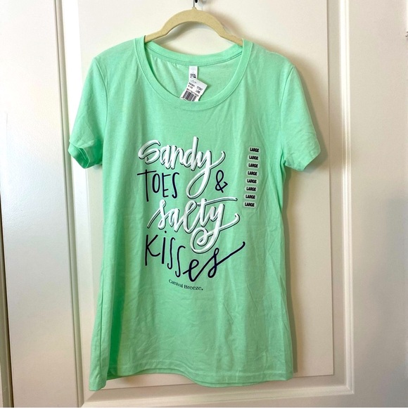 Next Level Apparel Tops - NEXT LEVEL Sandy Toes & Salty Kisses L Coastal Graphic Printed T-Shirt Mint NWT